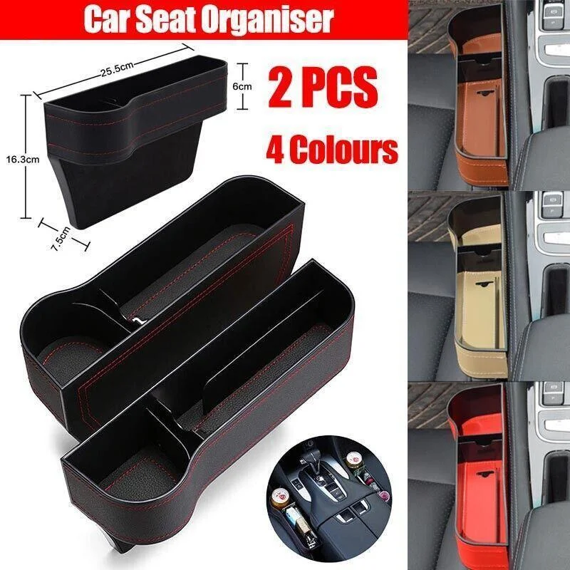 PU Leather Seat Side Gap Storage Box with Phone and Bottle Holder for Car Interior - Yellow