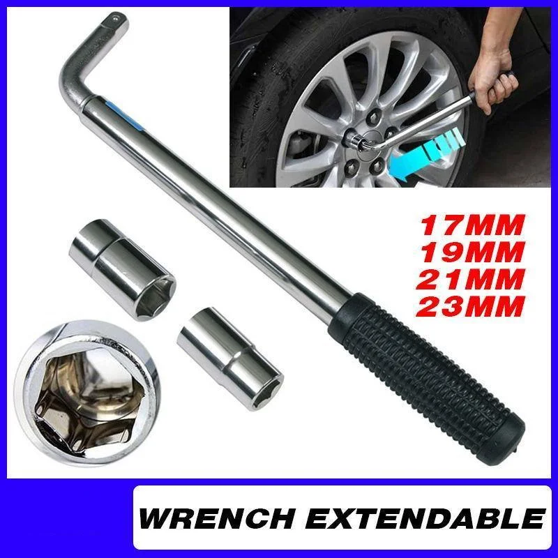 Extendable Car Wheel Brace Heavy Duty Nut Lug Wrench Sockets 17/19mm & 21/23mm