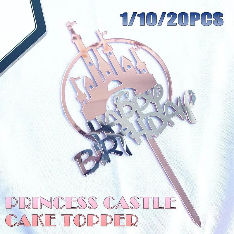 Up to 20pcs Princess Cake Topper Castle Cupcake Party Birthday Supplies Pink - 1pc