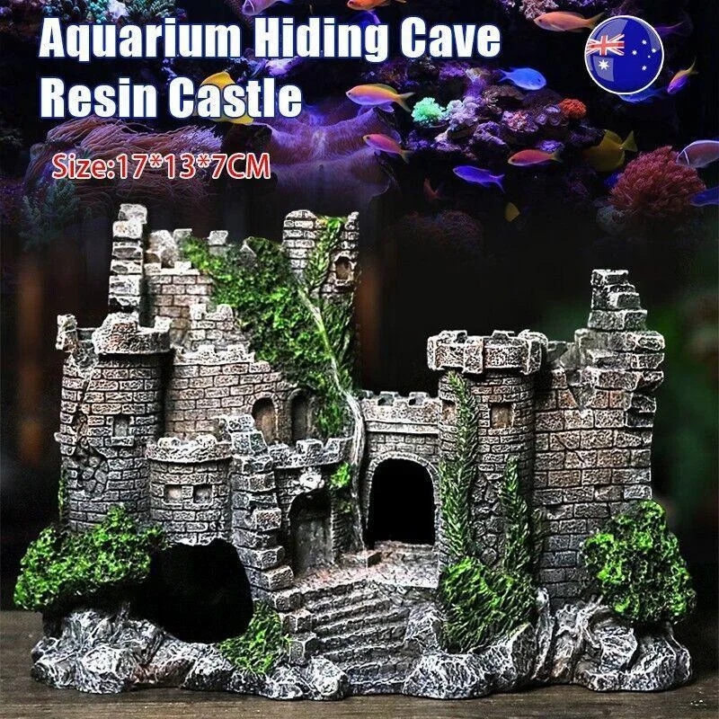 Aquarium Fish Tank Ornament Decor Landscape Ancient Castle Tower Hide Cave Resin