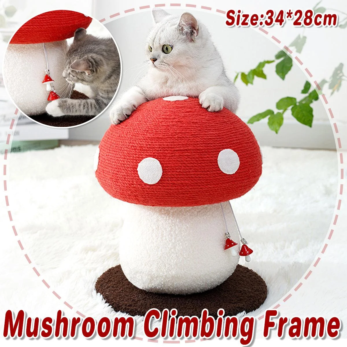 Red Mushroom Cat Climbing Frame Vertical Scratching Post Board Pet Furniture