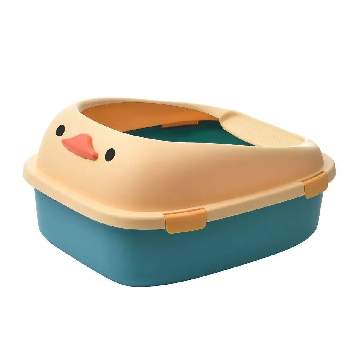 Large Cat Litter Box Semi Enclosed Anti Splash Durable Plastic Open Circulation - Blue