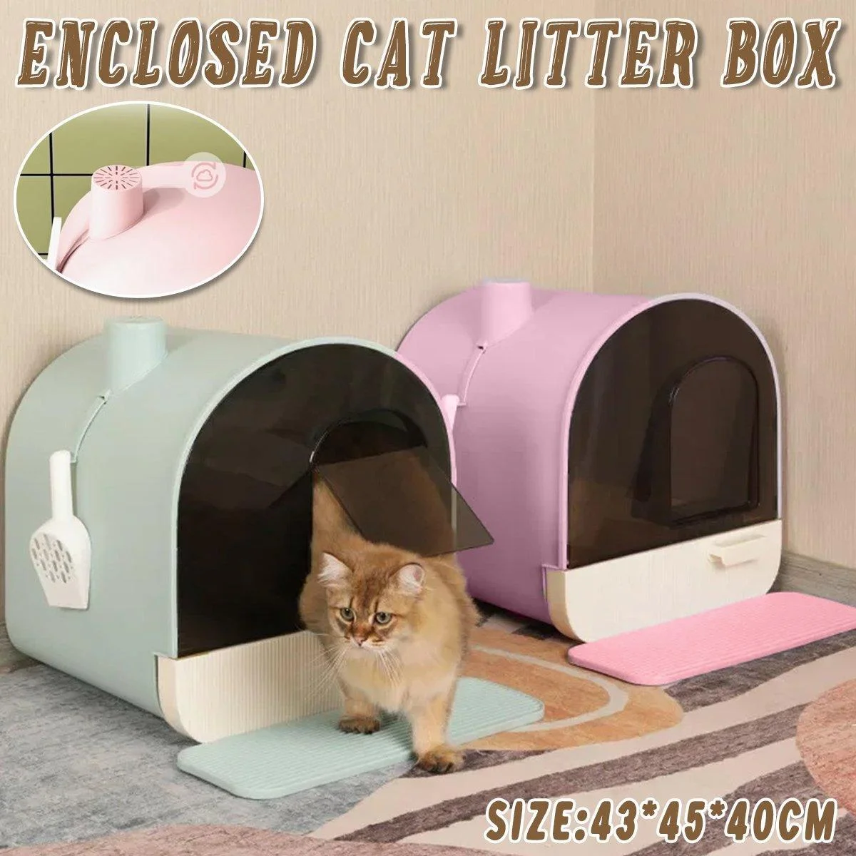 Fully Enclosed Cat Litter Pan Large Litter Box with Drawer Cat Toilet Tray - Green