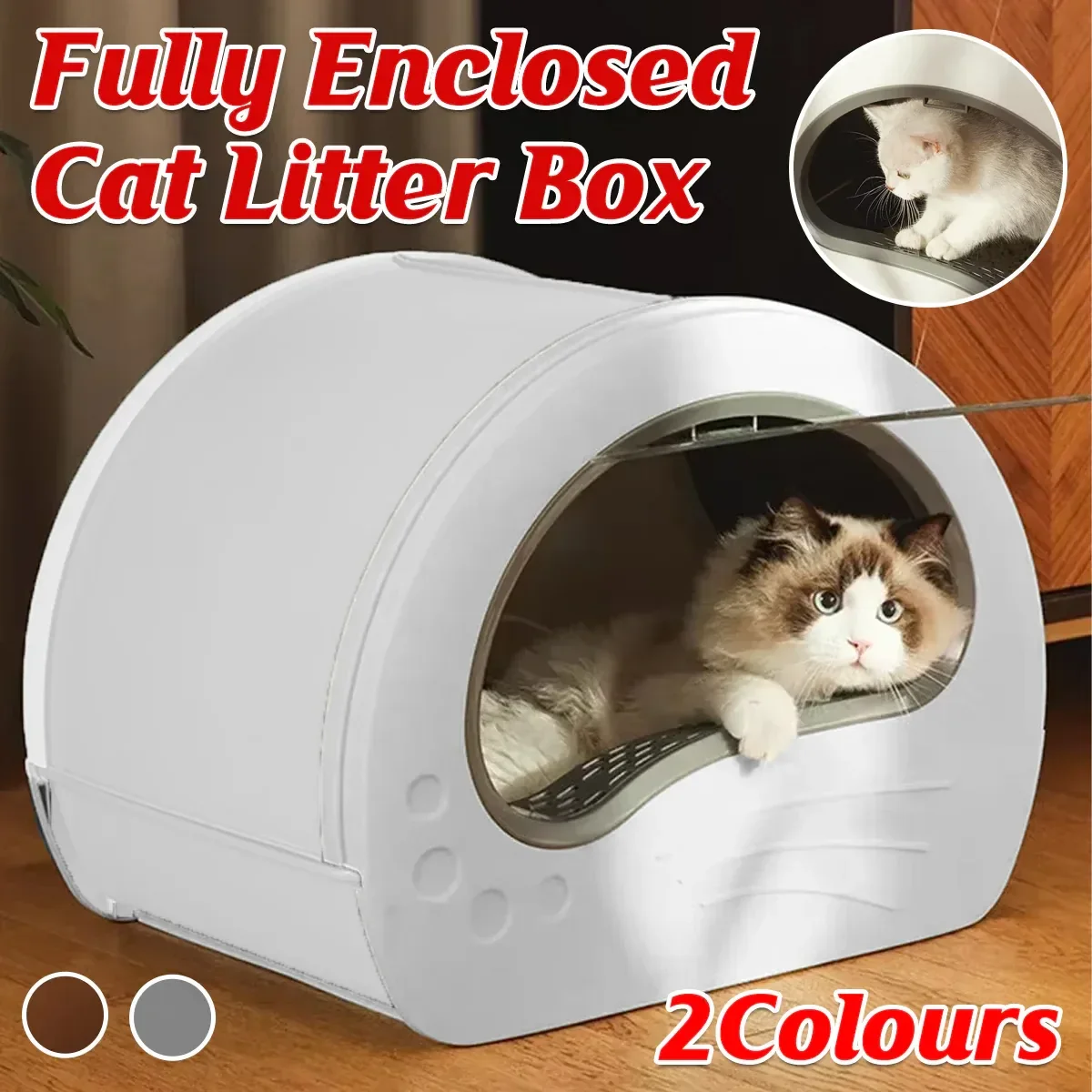 Large Fully Enclosed Cat Litter Box Pet Toilet Odour Control Easy Clean Tray - White