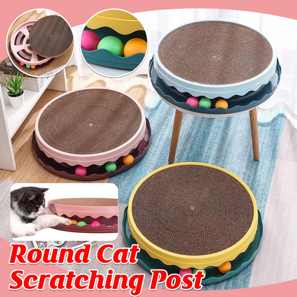 Cat Scratcher Turntable Toy Large Round Corrugated Board Nest Scratch Resistant - Yellow