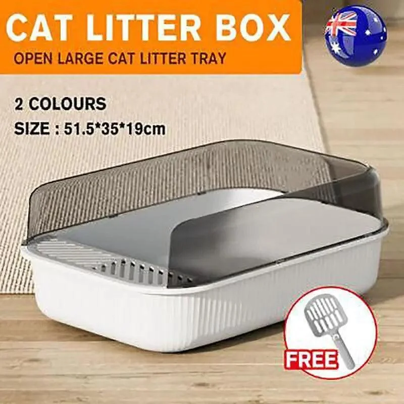 Litter Tray Box with Splash Guard and Wide Opening for Cats Open Top Design - Grey