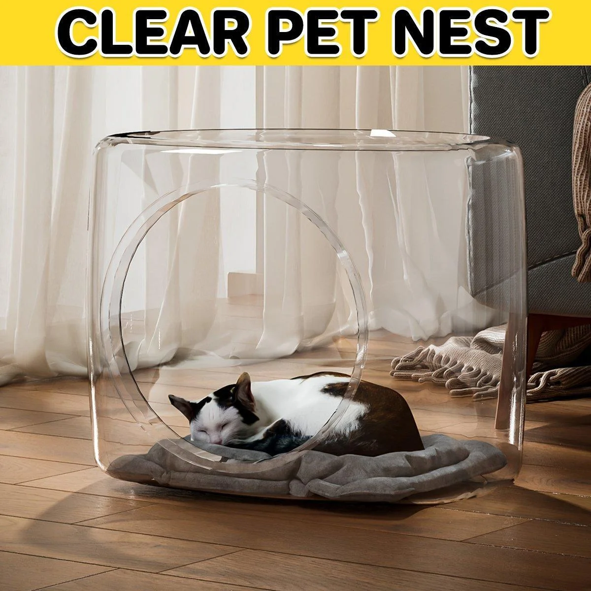 Transparent Capsule Cat Litter Box Semi Enclosed Cat House for Indoor Use