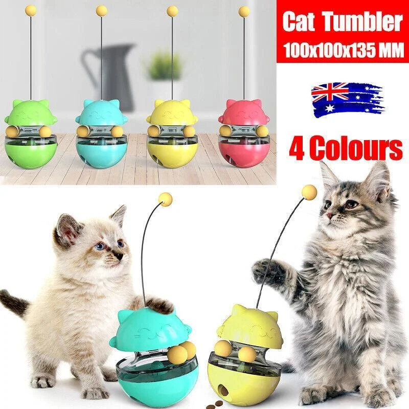 Cat Treat Dispenser Toy Ball Kitten Selfplay Interactive Tumbler Multifunction - Red