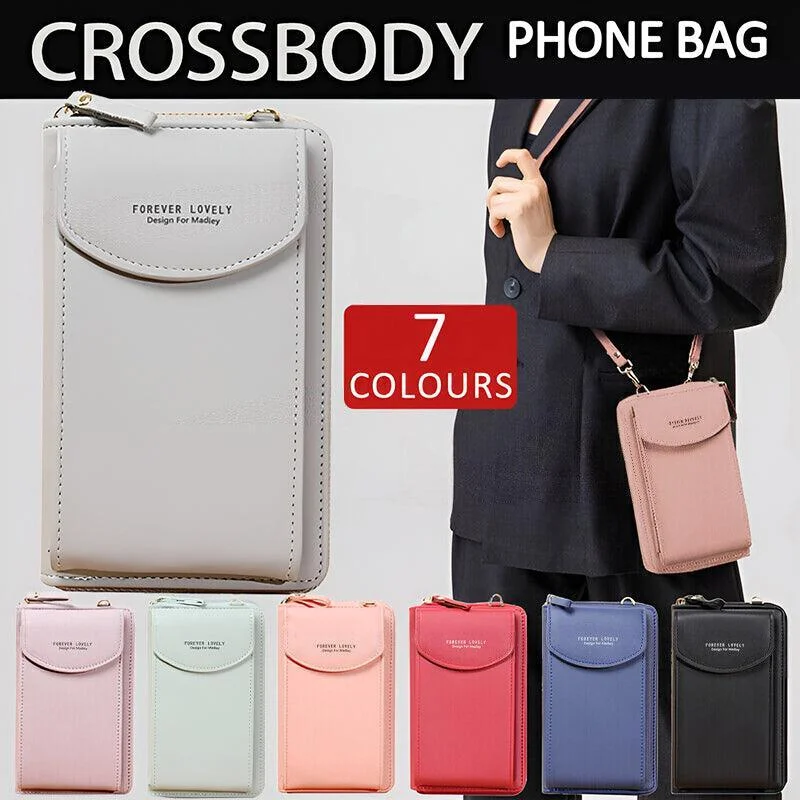 Women Pouch Bag Mobile Phone Bag Pu Leather Crossbody Purse Wallet Shoulder Bag - Pink