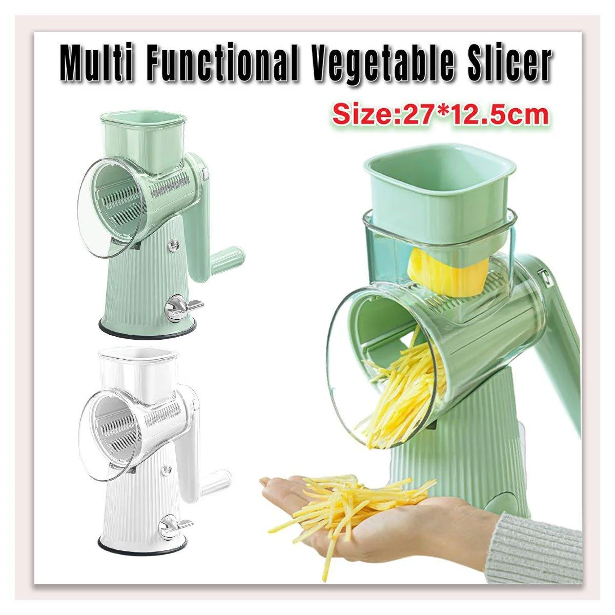 Multifunctional Vegetable Cutter Drum Slicer Kitchen Hand Cranked Grater Tool - Green