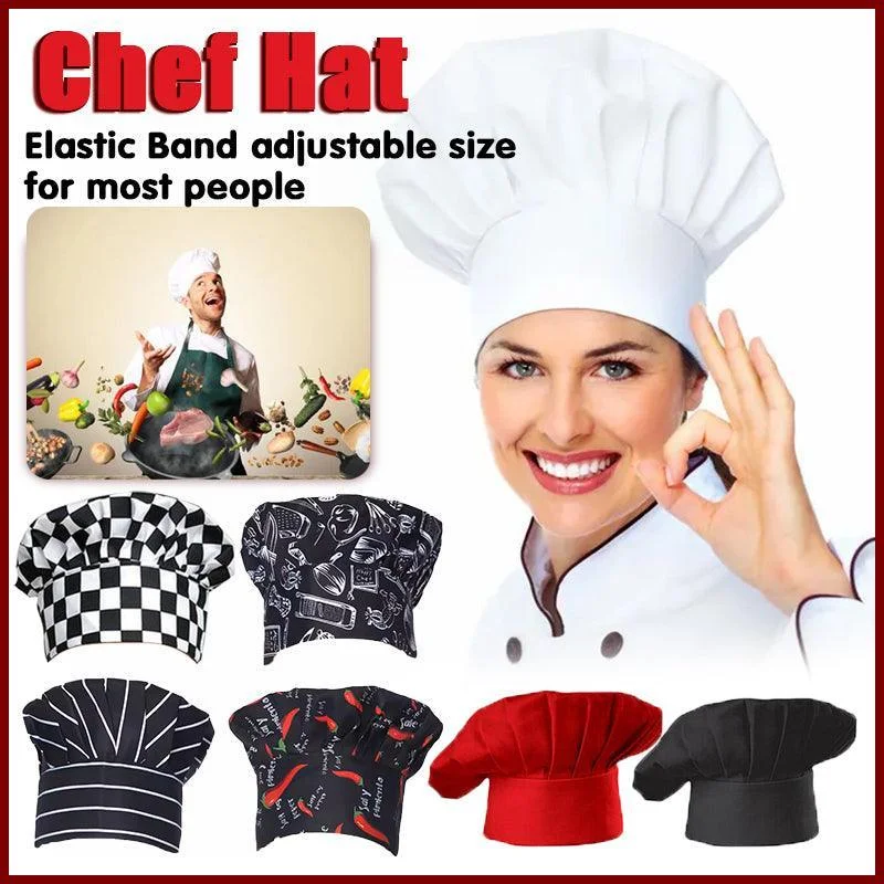 Adjustable Chef Cap with Elastic Band for Kitchen Cooking Baking Catering Use - White