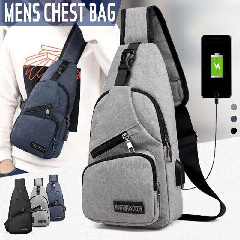 Durable Mens Chest Bag Shoulder Backpack Man Sling Cross Body Satchel Travel Bag - Black