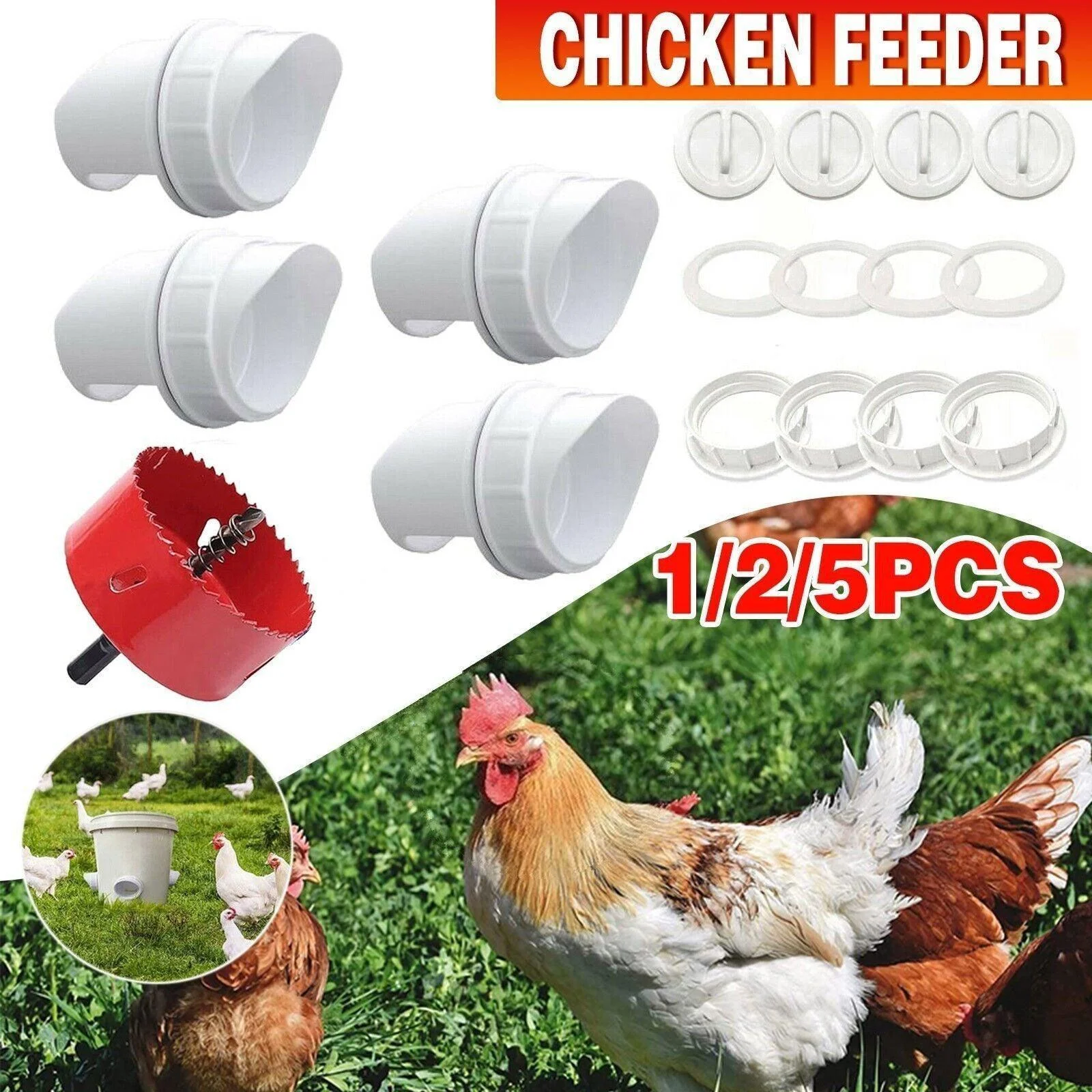 Poultry DIY Port PVC Gravity Fed Chicken Feeder for Hen Coop Farm Bucket Kit - 1 PC Hole Saw