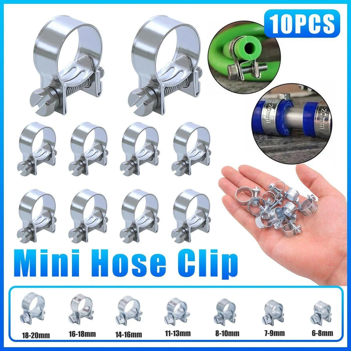 10pcs Galvanized Iron Fuel Hose Clamps For Automobile Air Pipe Secure Grip - 11-13mm