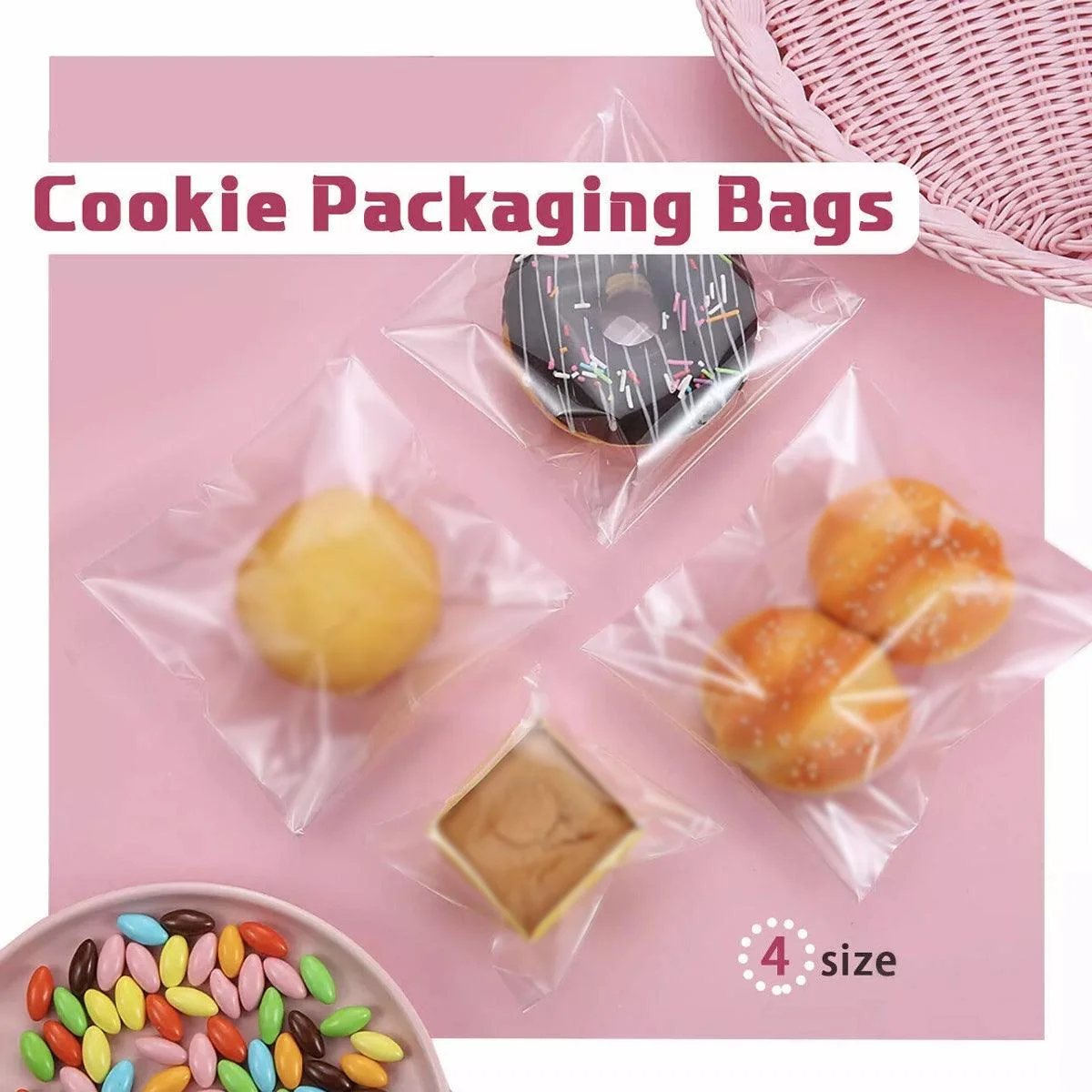 100X Translucent Plastic Candy Packaging Bags Self Adhesive Cookie Biscuit Bags - 10*13