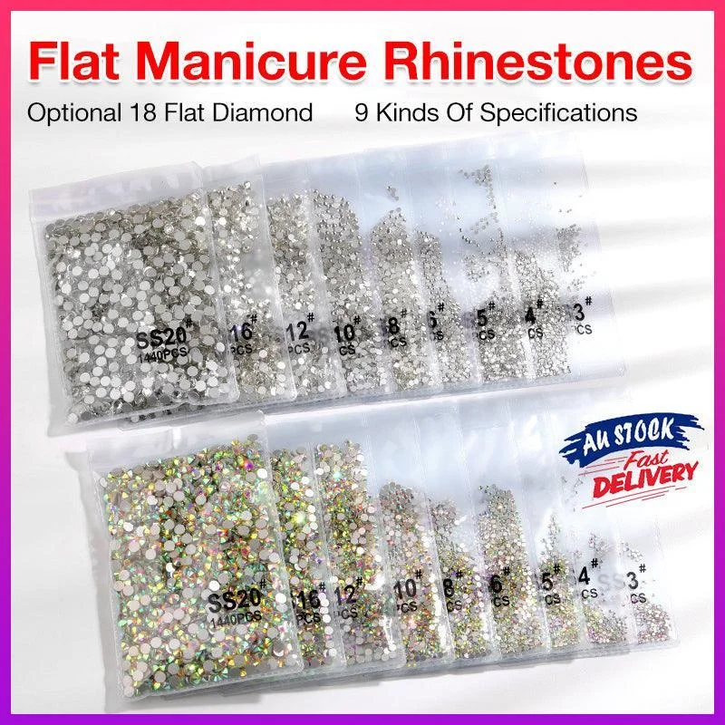 1440Pcs Glitter Rhinestones Crystal Flat Clear Bottom Glass Nail Art Nail Drill - Clear Crystal SS10