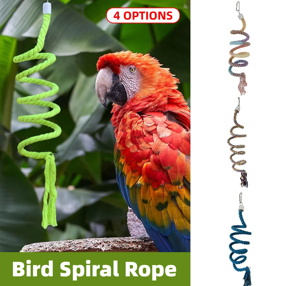 Bird Climbing Rope Toy Cotton Spiral Ladder Parrot Cage Hanging Swing Pet Toy - Colourful