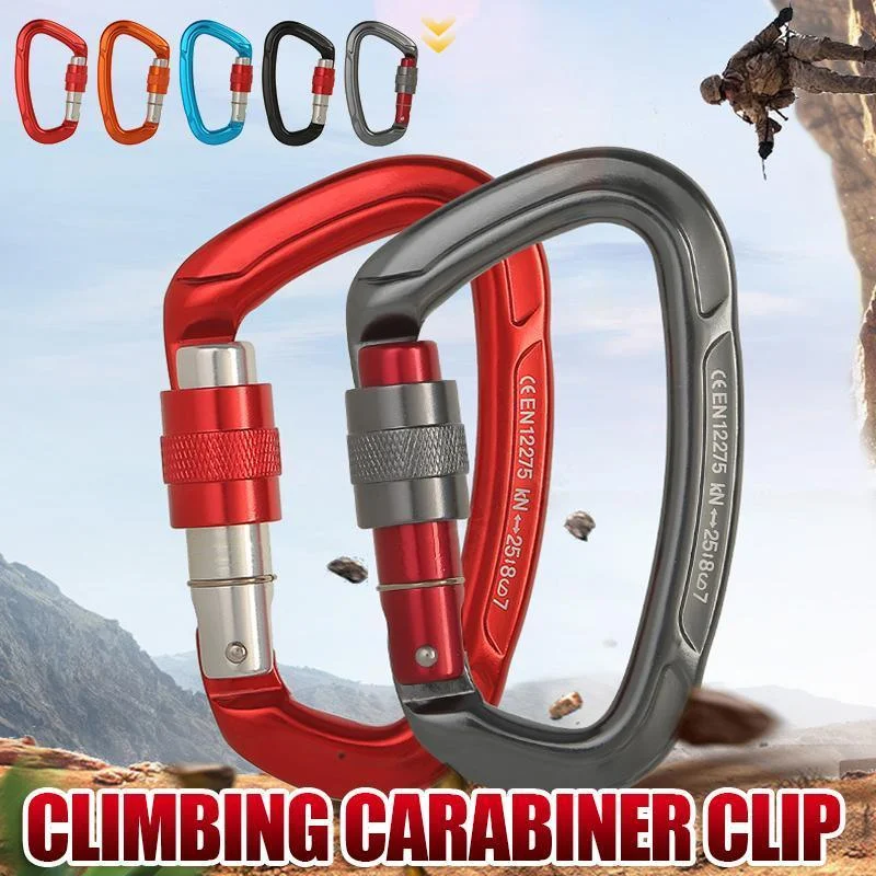 25KN Screwgate Locking Rock Climbing Carabiner Clip Aluminum D Ring Hook Buckle - Black
