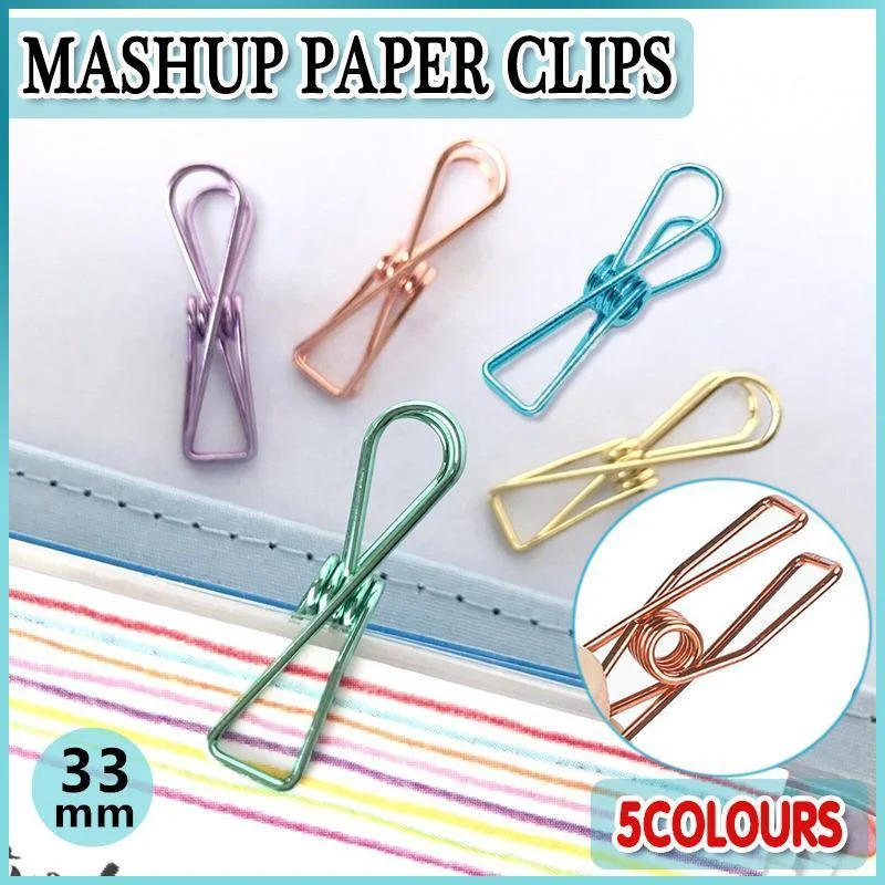 10X Spring Paperclips Metal Wire Hollow Out Clips 33mm Mini Binder Paper Clip - Blue