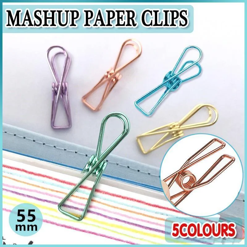 10X Spring Paperclips Metal Wire Hollow Out Clips 55mm Mini Binder Paper Clip - Rose Gold