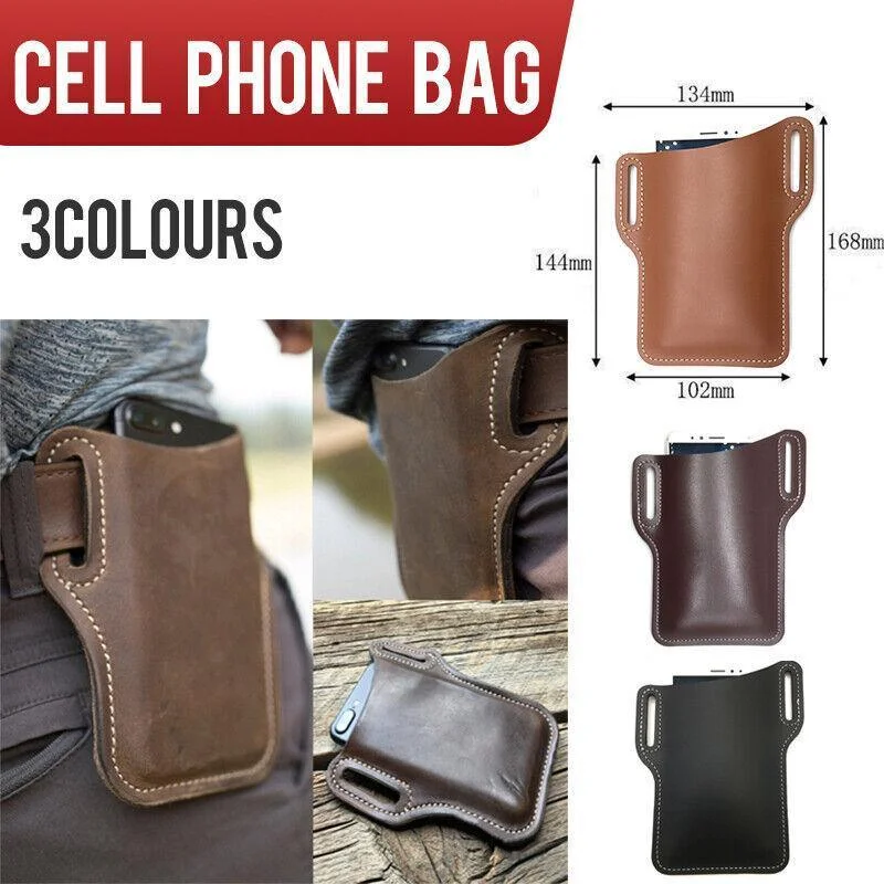 Leather Phone Holster Pouch Belt Clip Loop Waist Bag Cover Case for Men - Brown
