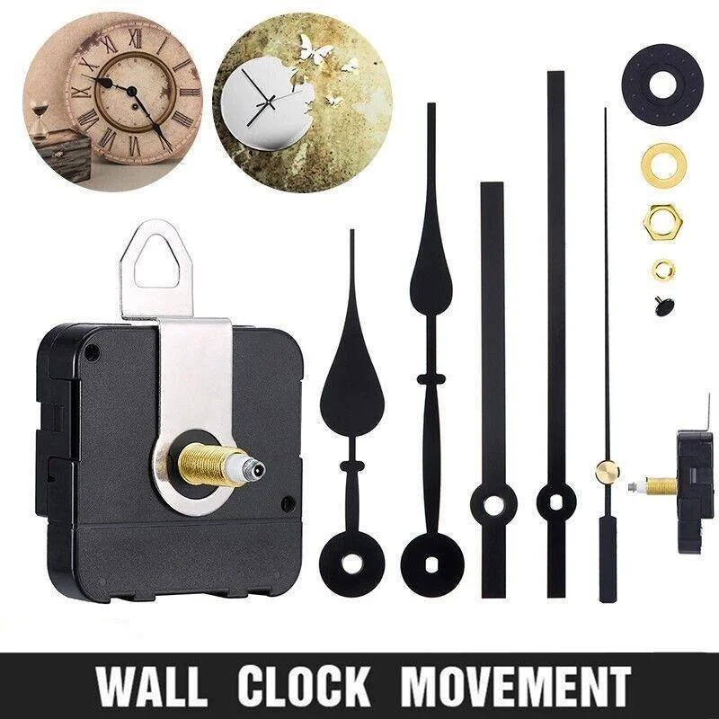 12Pcs Wall Clock Quartz Movement Motor Mechanism Long Spindle Hands Repair Kit