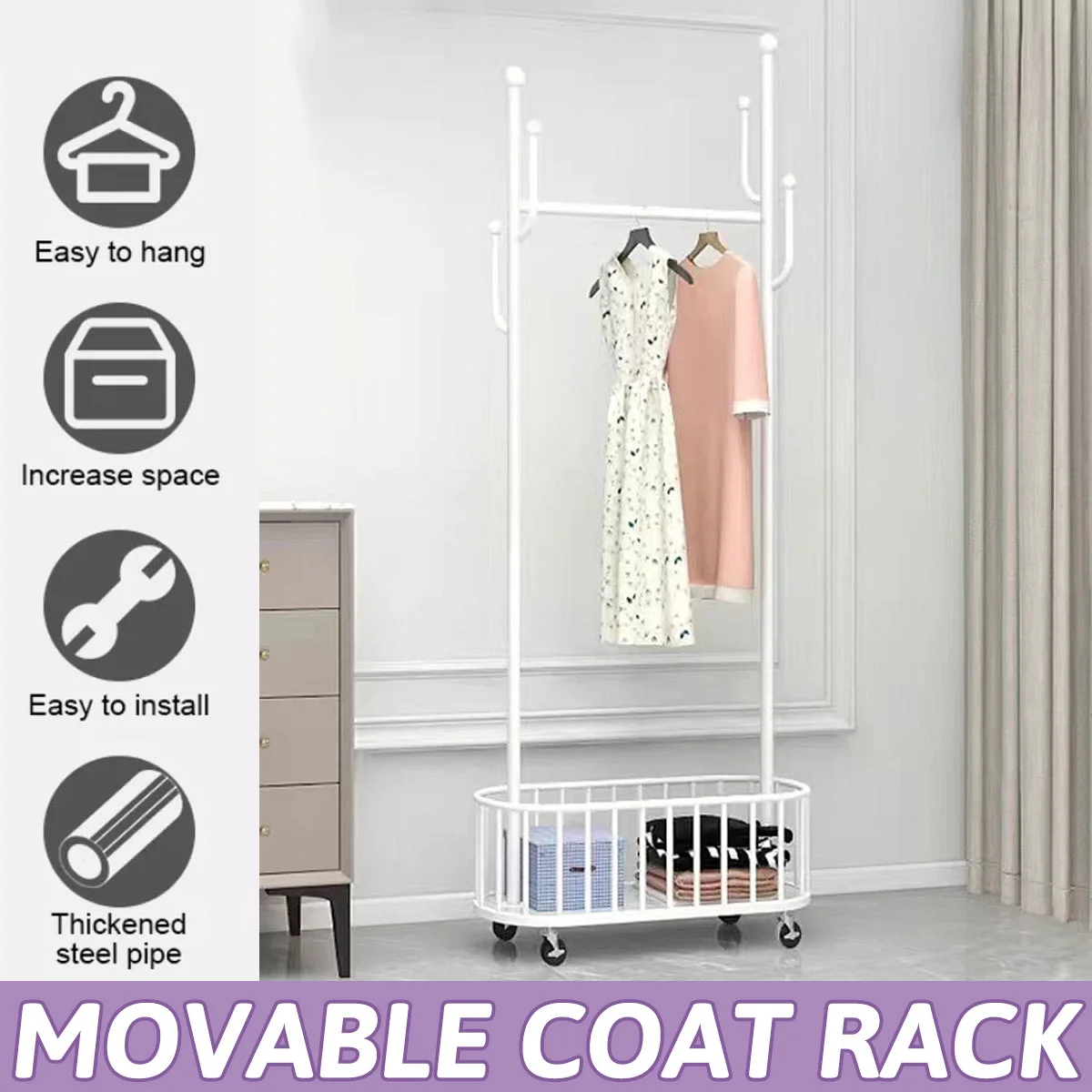 Clothes Hanger Stand Model Floor Standing Room Rack Movable Coat Rack Organizer