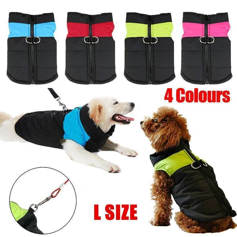 L Size Large Dog Jacket Padded Waterproof Pet Clothes Warm Windbreaker Vest Coat Winter - Red