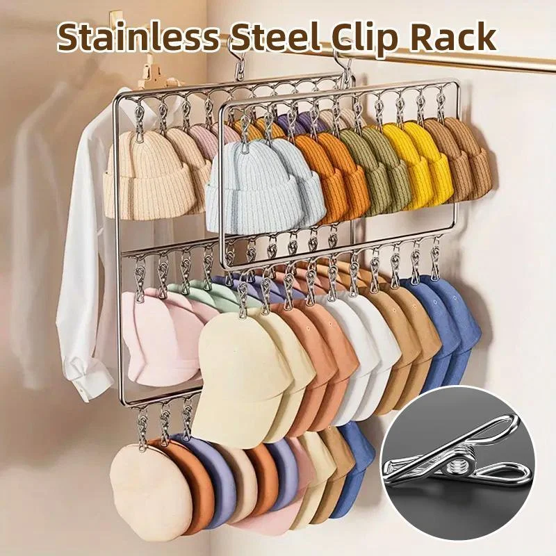Stainless Steel Drying Rack Multi Function Windproof Underwear Clip Sock Hanger - 3-Tier