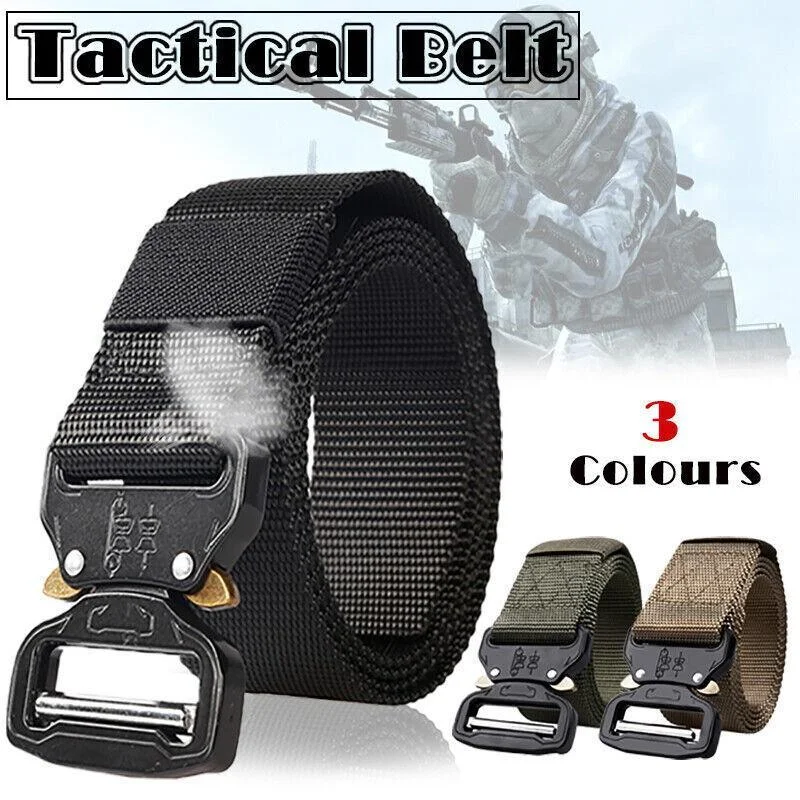 Mens Canvas Outdoor Tactical Belt Heavy Duty Army Waist Web Strap Waistband Hot - Army Green