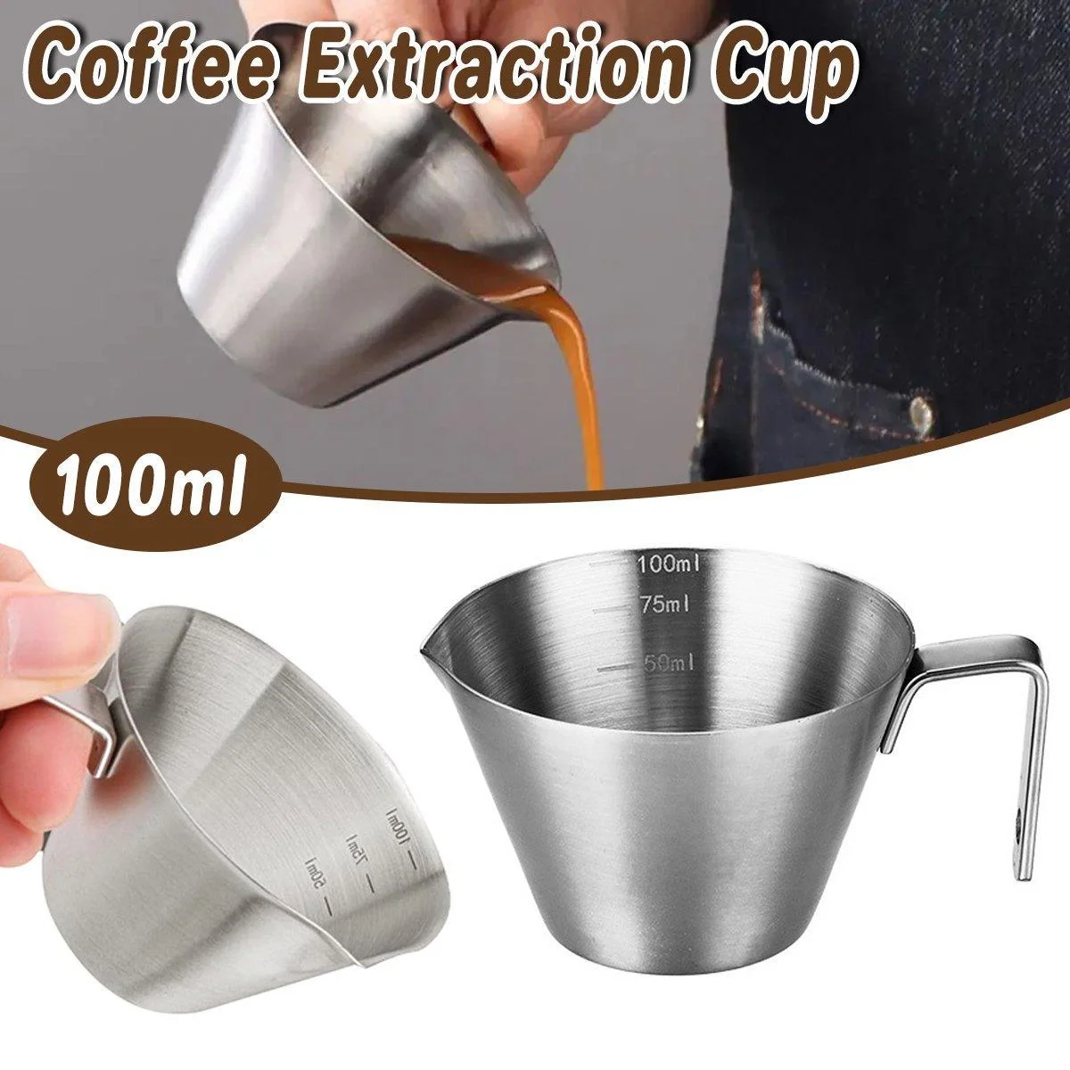 100ml Stainless Steel Coffee Extraction Measuring Cup Graduated Coffee Tool