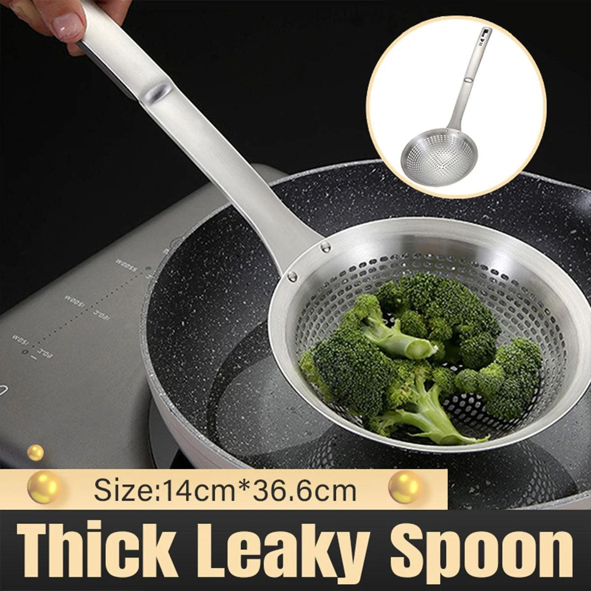 Stainless Steel Colander Spoon Kitchen Strainer Tool for Pasta Rice Vegetable