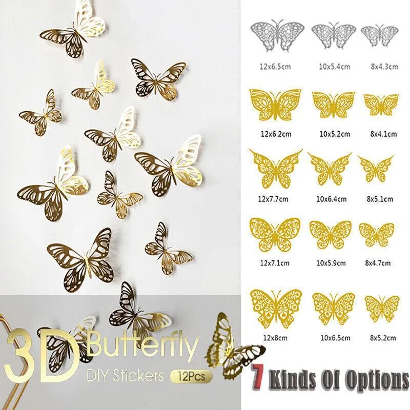 12X 3D Butterfly Wall Decals Stickers Removable Kids Nursery Decoration - 7604
