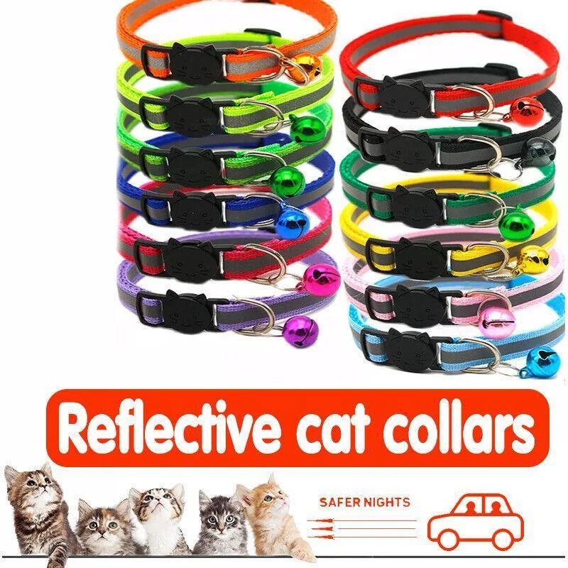 Reflective Cat Collar with Breakaway Buckle and Bell Adjustable for Small Pet Use - Apple Green