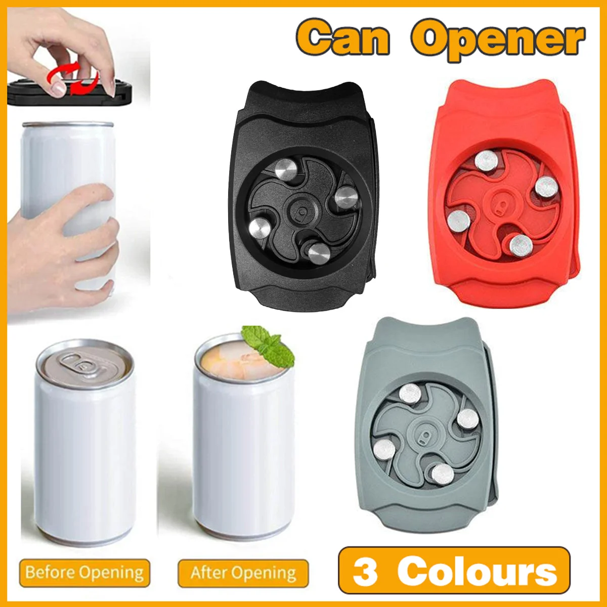 Topless Can Opener Manual Kitchen Tool for Beer Soda and Tin Bottles - Grey
