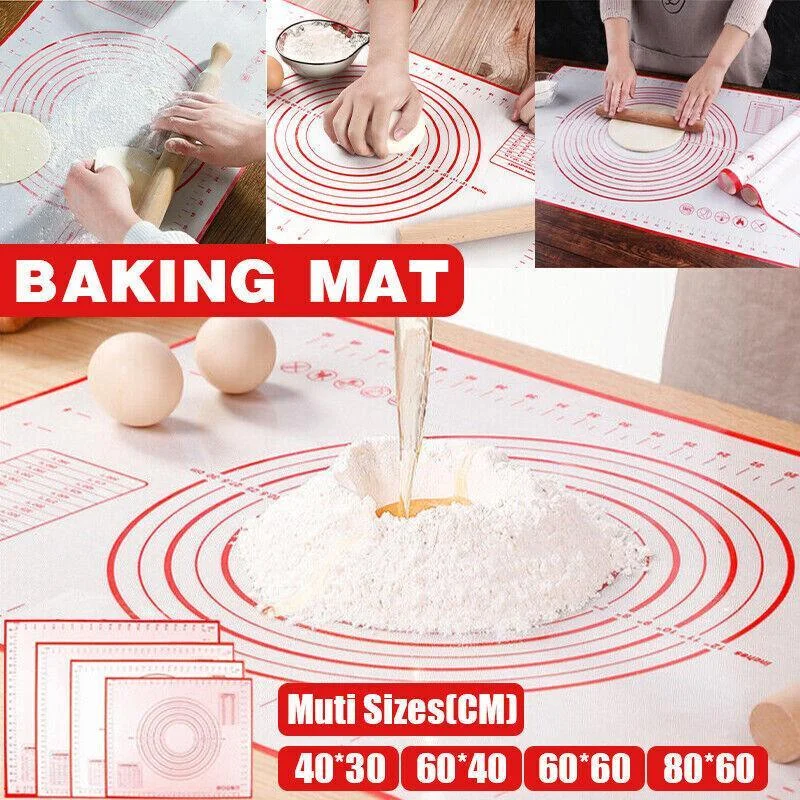 Non-Stick Silicone Baking Mat Rolling Cake Dough Scale Pastry Clay Fondant Sheet - Red 60*60cm