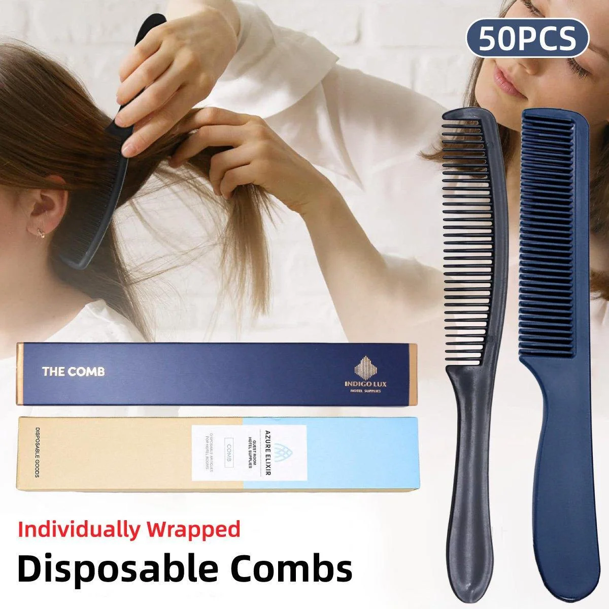 50PCS Individually Wrapped Combs for Hotel Guesthouse and Restaurant Bathroom - Blue