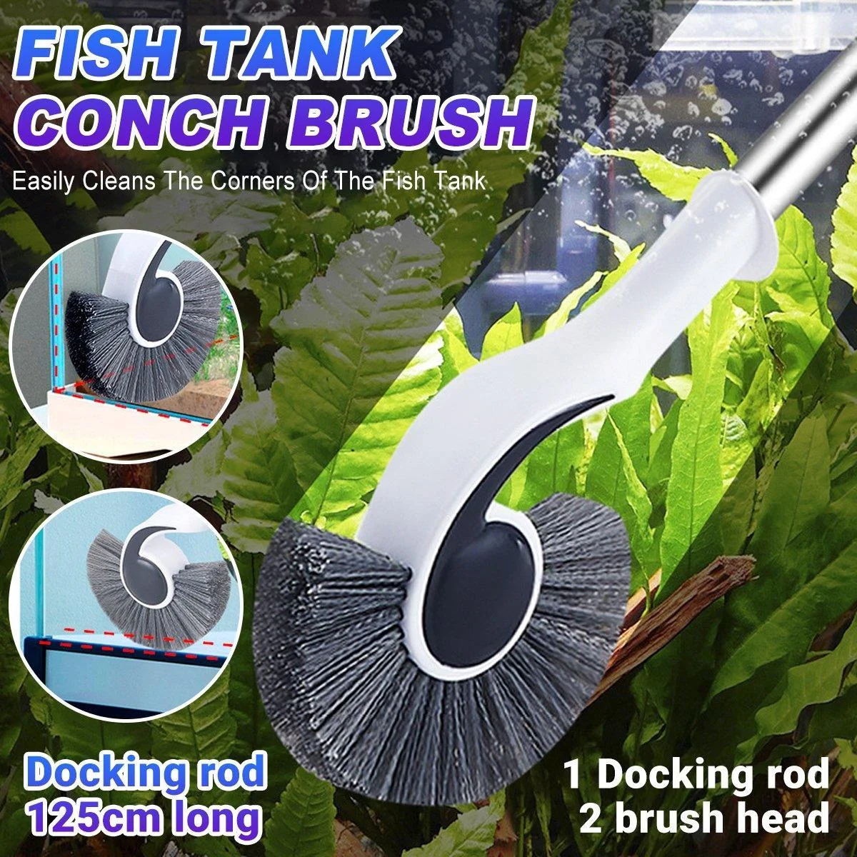Fish Tank Cleaning Tool Long Handle Algae Removal Conch Brush Seahorse Cleaner