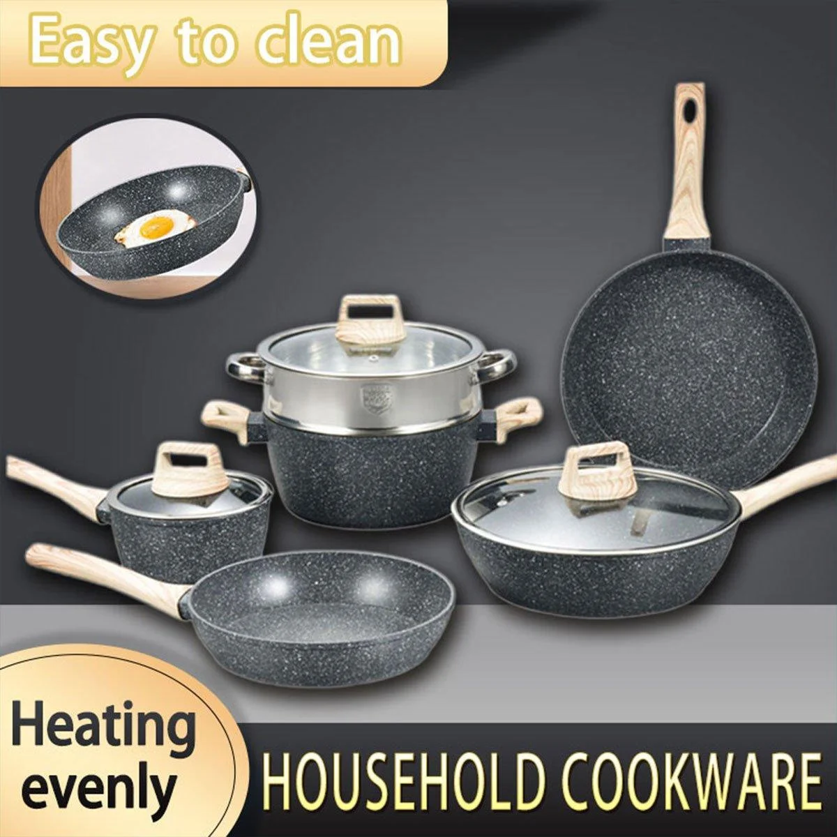 12pcs Nonstick Stone Coated Cookware Set with Frying Pans Steamer and Soup Pots