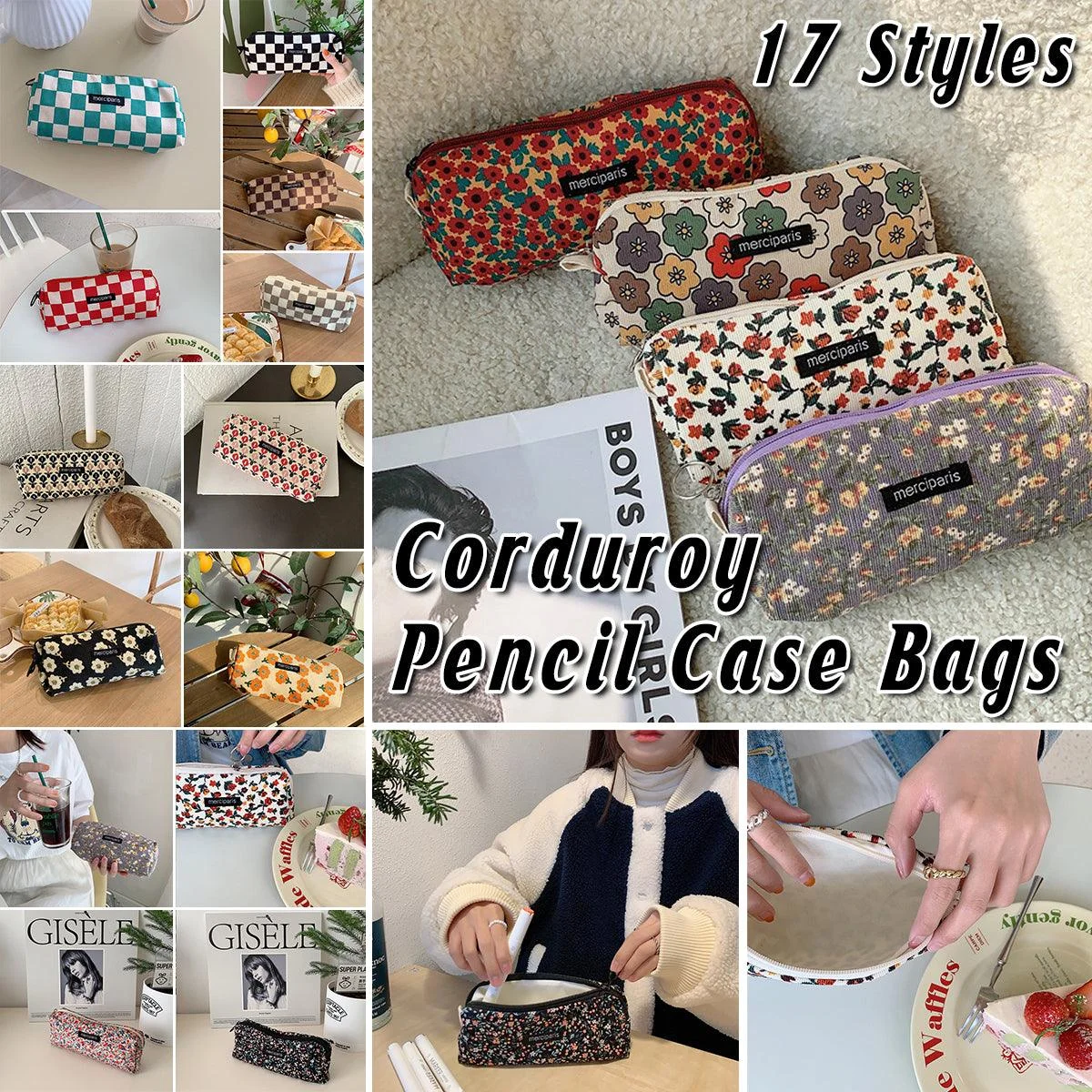 Large Capacity Pencil Case Organiser Bag Stationery Holder School Travel Pouch - Green Beige Plaid