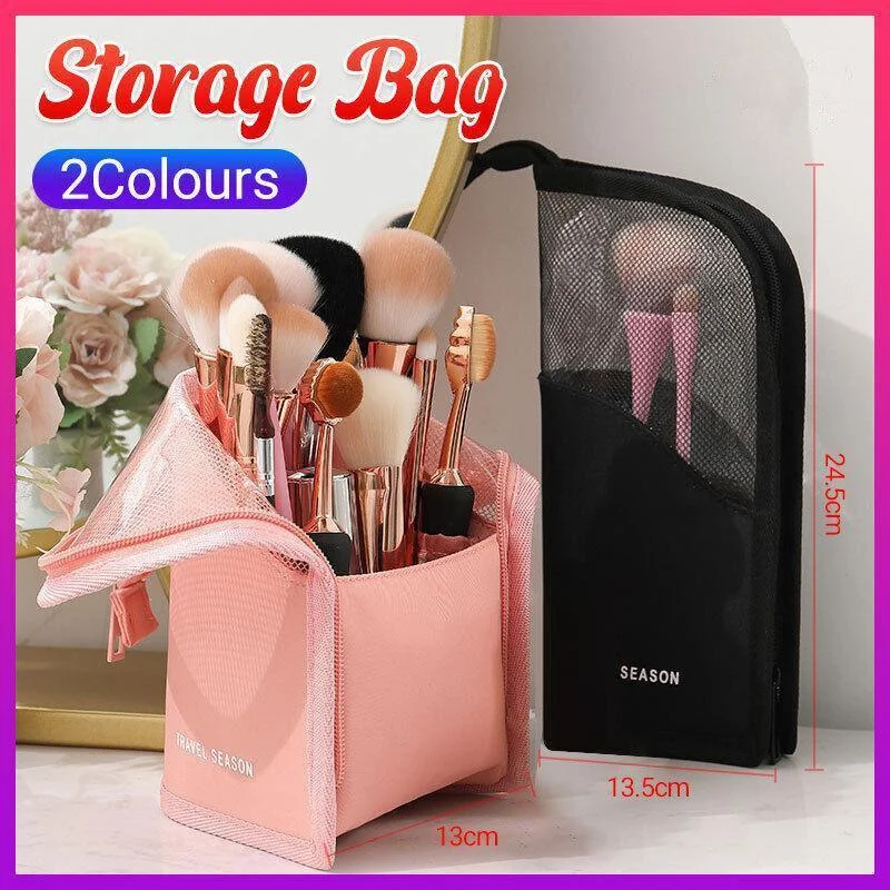 Stand Cosmetic Bag Travel Zipper Makeup Brush Holder Organizer Pouch Case Cover - Pink