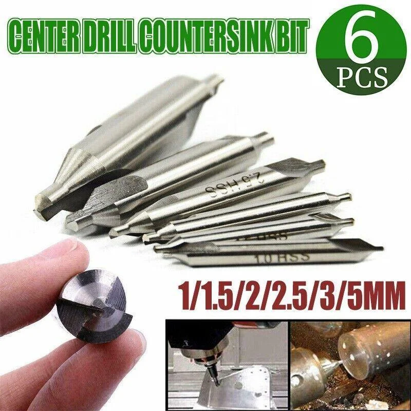 6Pcs Combined Center Drill Countersink Bit Lathe Mill Tackle Kit High Speed
