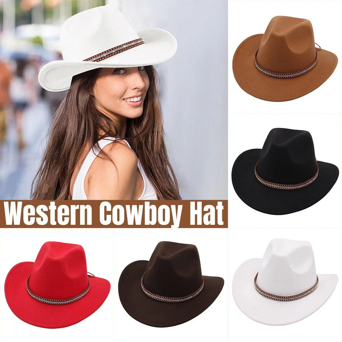Western Cowboy Hat American Jazz Hat for Men Women Upside Down Top Hat - Coffee