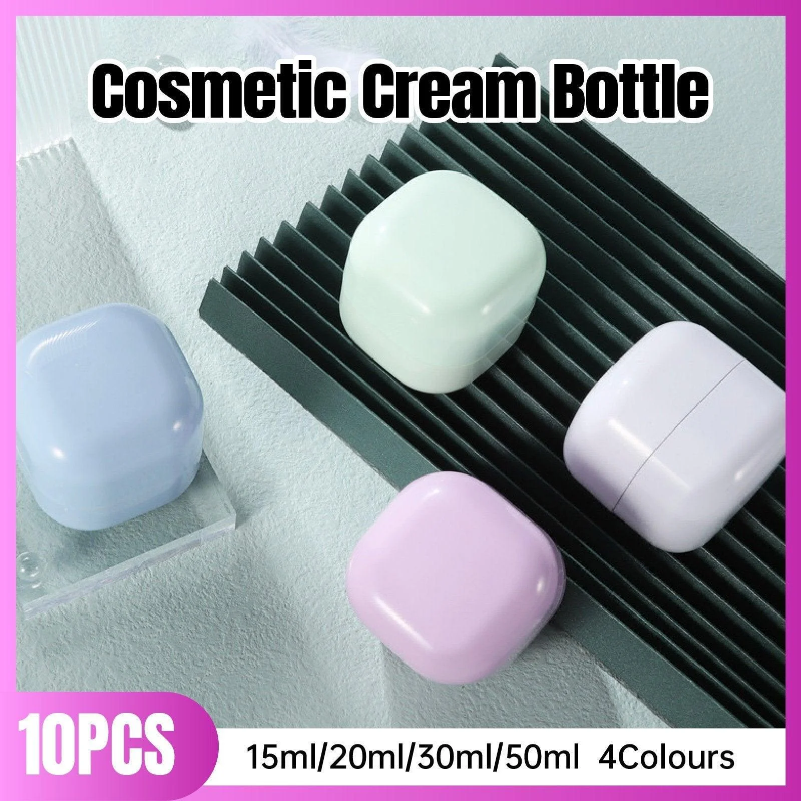 10PCS Square Lightproof Cream Jars Cosmetics Containers Skincare Lotion Makeup Jars - Pink 50ml
