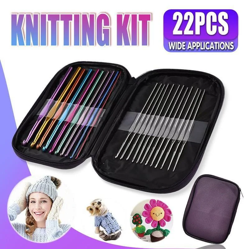 22PCS Crochet Hook Set Aluminium Knitting Needles with Case for DIY Yarn Craft