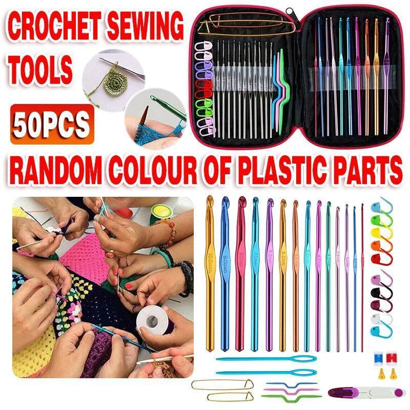 50PCS Hooks Set Crochet Sewing Tools Knitting Needles Aluminum DIY Weave Craft