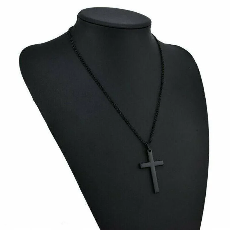 Stainless Steel Cross Pendant Men Women Chain Necklace Religious Jewelry Au