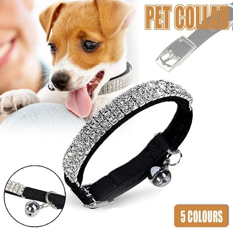 Suede Adjustable Pet Collar with Rhinestone for Cat Puppy 5 Colours Quick Release - Purple