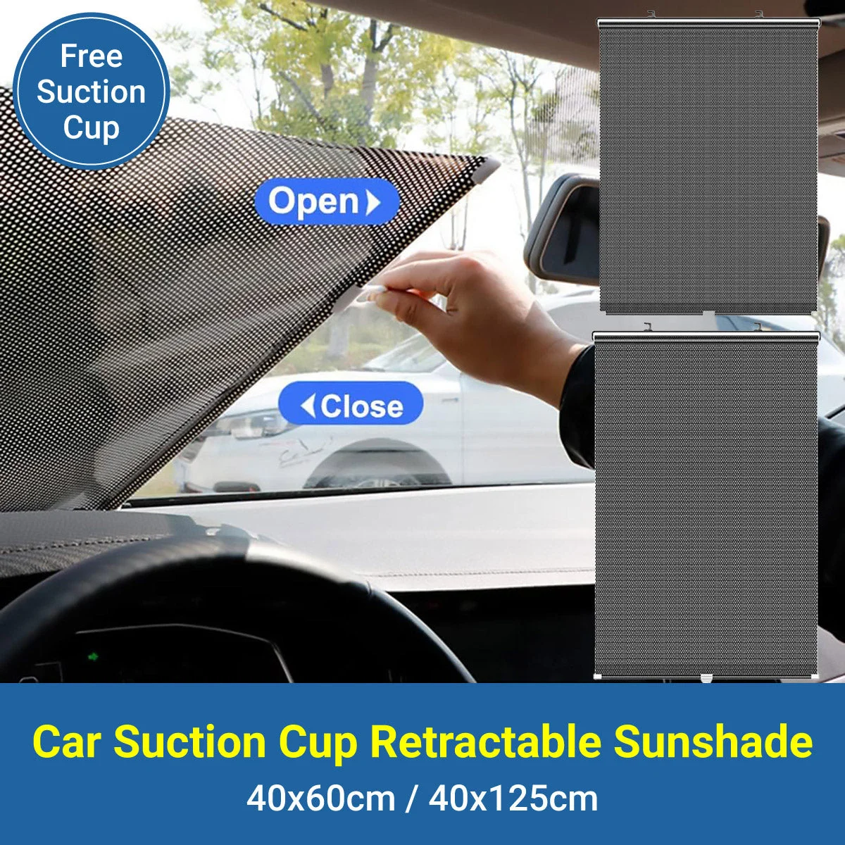 Car Window Sun Shade Retractable Side Visor Shield Cover Roll Curtain For Auto Use - 40x125cm