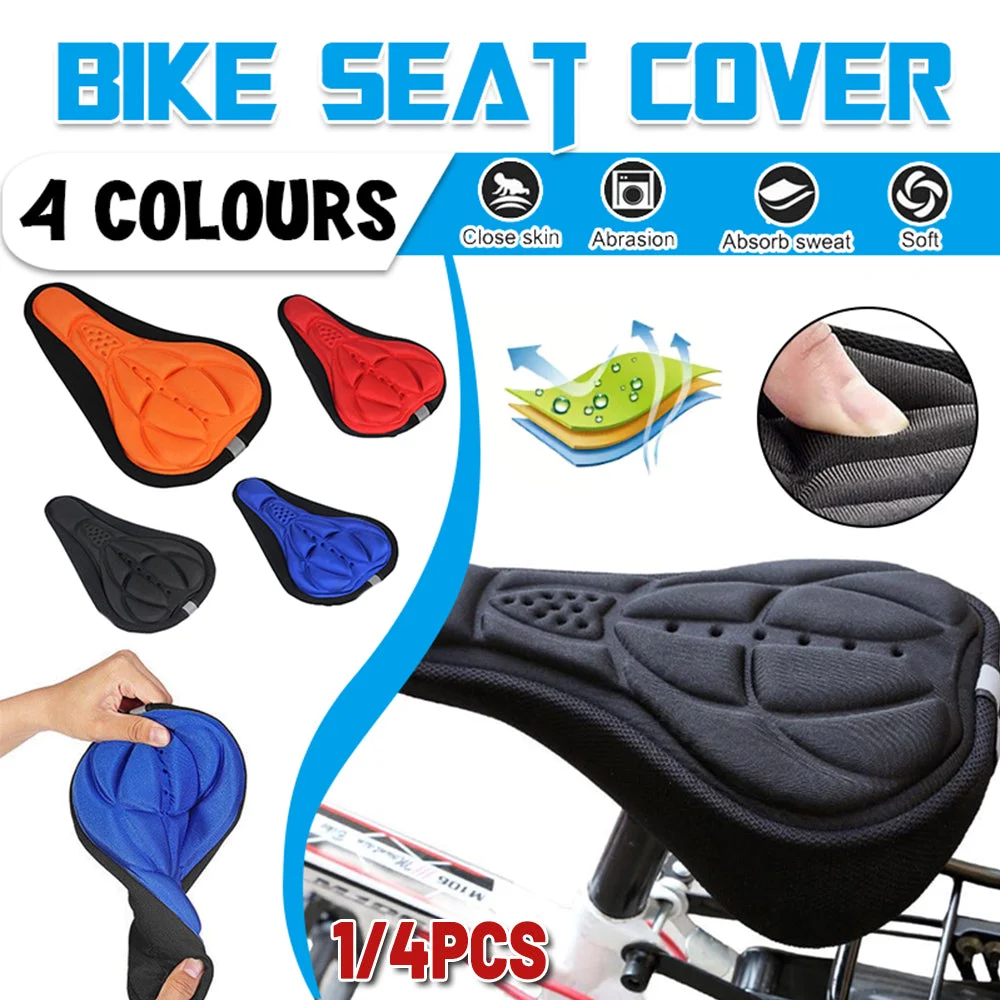 Thick Silicone Bike Seat Cover Comfort Gel Cycling Bicycle Saddle Cushion Pad - Set of 4 Colours
